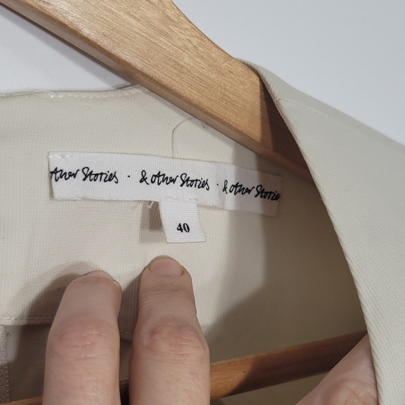 & Others Stories Ivory Cotton Pleated Bottom Pockets Business Zipper Back Sz 40 - Picture 3 of 13